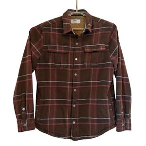 Jetty Sherpa Lined Plaid Flannel Shacket Shirt Jacket Mens Brown Red Grey Medium